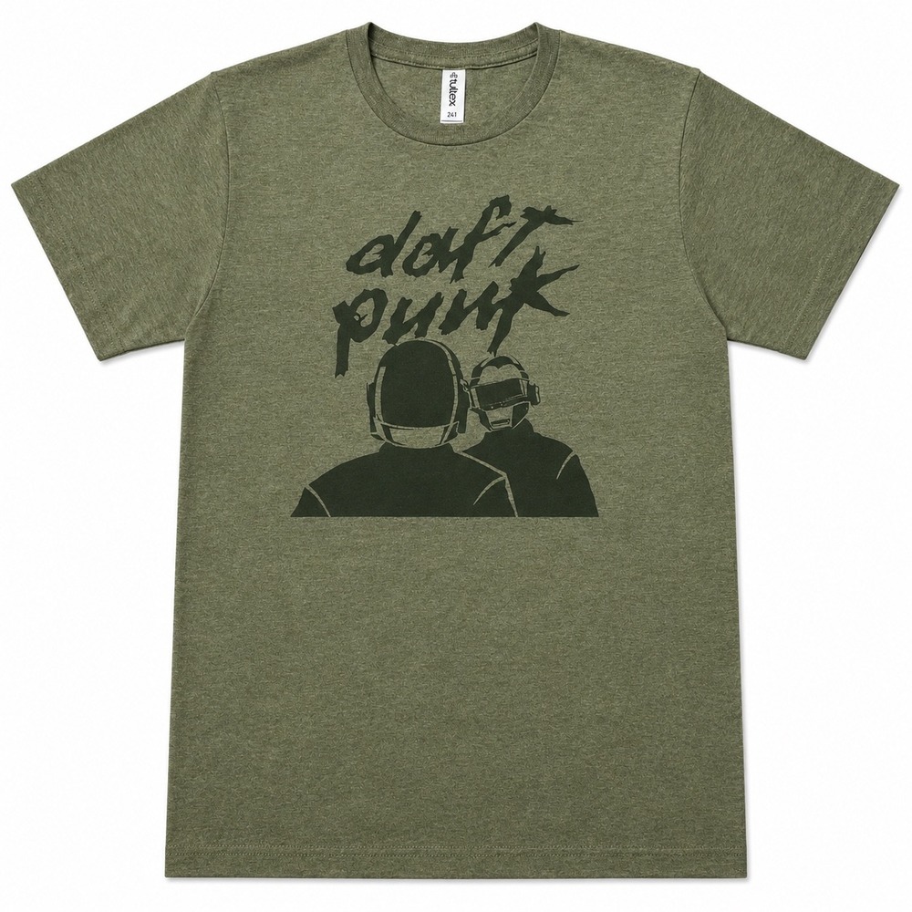 Daft Punk Graphic Band Tee Tultex 241 Heather Olive Green T-Shirt Mens Medium